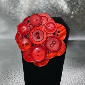 Vintage Button Brooch Red Buttons Pin Hand Designed Classic Sewing Estate Find